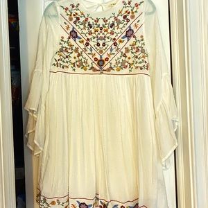 White dress with Swiss dots/embroidered flowers
